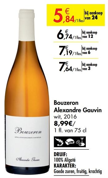 Promoties Bouzeron alexandre gauvin wit - Witte wijnen - Geldig van 26/09/2019 tot 22/10/2019 bij Carrefour