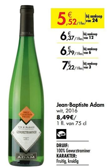 Promoties Jean-baptiste adam wit - Witte wijnen - Geldig van 26/09/2019 tot 22/10/2019 bij Carrefour