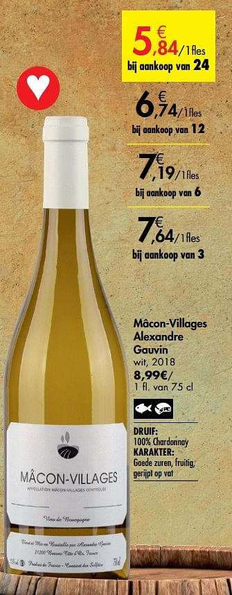 Promotions Mâcon-villages alexandre gauvin wit - Vins blancs - Valide de 26/09/2019 à 22/10/2019 chez Carrefour