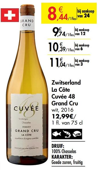 Promoties Zwitserland la côte cuvée 48 grand cru wit - Witte wijnen - Geldig van 26/09/2019 tot 22/10/2019 bij Carrefour