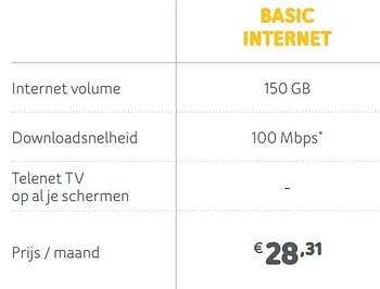 Promoties Basic internet - Huismerk - Telenet - Geldig van 30/09/2019 tot 01/12/2019 bij Telenet