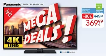 Promotions Panasonic smart ultra hd-tv tx-43fx550e - Panasonic - Valide de 01/10/2019 à 28/10/2019 chez Eldi