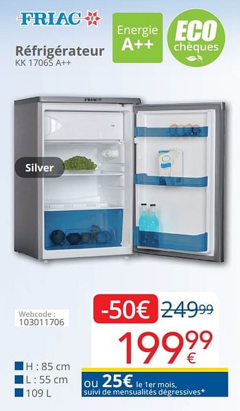 Promotions Friac réfrigérateur kk 1706s a++ - Friac - Valide de 01/10/2019 à 28/10/2019 chez Eldi