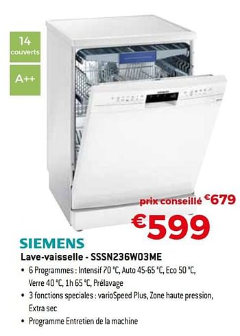 Promotions Siemens lave-vaisselle - sssn236w03me - Siemens - Valide de 01/10/2019 à 31/10/2019 chez Exellent