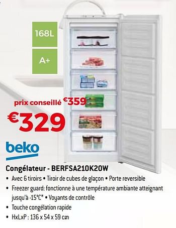 Promotions Beko congélateur - berfsa210k20w - Beko - Valide de 01/10/2019 à 31/10/2019 chez Exellent