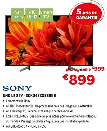 Promotions Sony uhd led tv - sckd43xg8399b - Sony - Valide de 01/10/2019 à 31/10/2019 chez Exellent