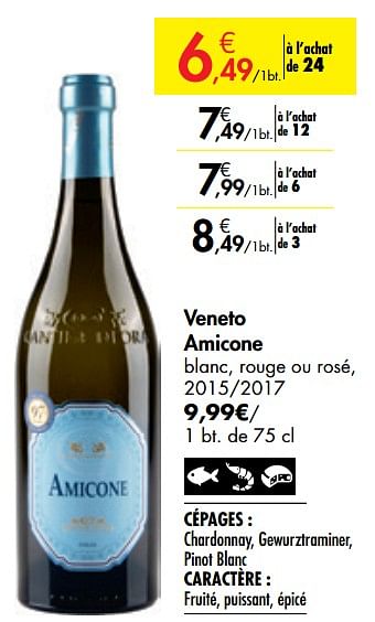 Promotions Veneto amicone blanc, rouge ou rosé, 2015-2017 - Vins blancs - Valide de 26/09/2019 à 22/10/2019 chez Carrefour