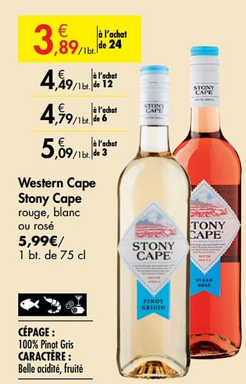Promotions Western cape stony cape rouge, blanc ou rosé - Vins blancs - Valide de 26/09/2019 à 22/10/2019 chez Carrefour