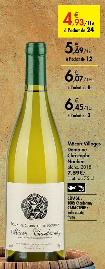 Promotions Mâcon-villages domaine christophe nouhen blanc - Vins blancs - Valide de 26/09/2019 à 22/10/2019 chez Carrefour