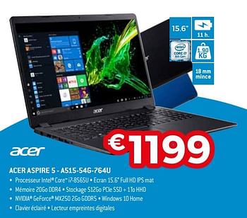 Promotions Acer aspire 5 - a515-54g-764u - Acer - Valide de 01/10/2019 à 31/10/2019 chez Exellent