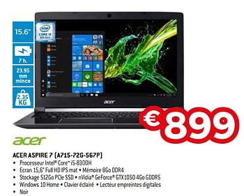 Promoties Acer aspire 7 a715-72g-567p - Acer - Geldig van 01/10/2019 tot 31/10/2019 bij Exellent