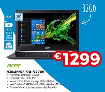 Promoties Acer aspire 7 a715-72g-76bx - Acer - Geldig van 01/10/2019 tot 31/10/2019 bij Exellent