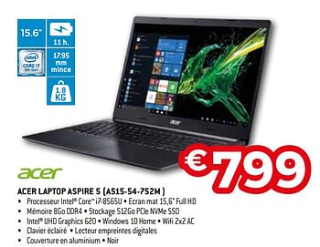 Promoties Acer laptop aspire 5 a515-54-752m - Acer - Geldig van 01/10/2019 tot 31/10/2019 bij Exellent