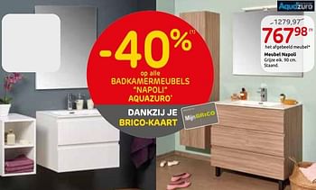 Promoties -40% op alle badkamermeubels napoli aquazuro - Aquazuro - Geldig van 09/10/2019 tot 21/10/2019 bij Brico