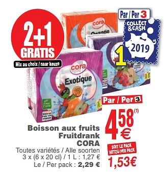 Promoties Boisson aux fruits fruitdrank cora - Huismerk - Cora - Geldig van 08/10/2019 tot 14/10/2019 bij Cora