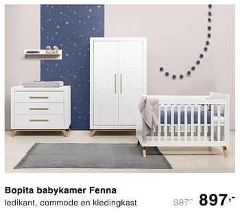 Promotions Bopita babykamer fenna ledikant, commode en kledingkast - Bopita - Valide de 06/10/2019 à 12/10/2019 chez Baby & Tiener Megastore