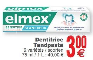 Promotions Dentifrice tandpasta - Elmex - Valide de 08/10/2019 à 14/10/2019 chez Cora
