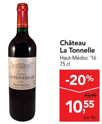 Promotions Château la tonnelle haut-médoc `16 - Vins rouges - Valide de 09/10/2019 à 22/10/2019 chez Makro