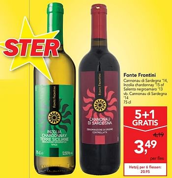 Promoties Fonte frontini cannonau di sardegna - Witte wijnen - Geldig van 09/10/2019 tot 22/10/2019 bij Makro