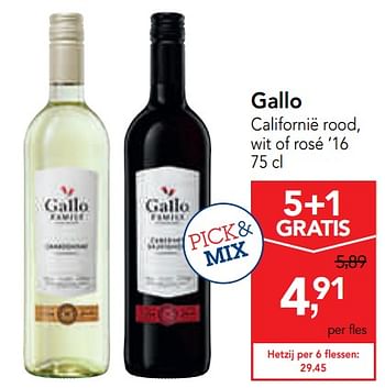 Promoties Gallo californië rood, wit of rosé `16 - Witte wijnen - Geldig van 09/10/2019 tot 22/10/2019 bij Makro