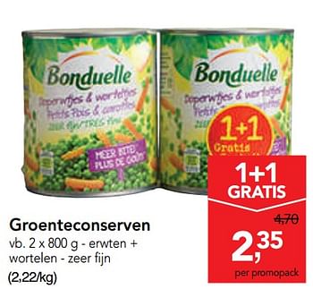 Promotions Groenteconserven erwten + wortelen - zeer fijn - Bonduelle - Valide de 09/10/2019 à 22/10/2019 chez Makro