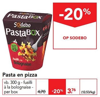 Promoties Pasta en pizza fusilli à la bolognaise - Sodebo - Geldig van 09/10/2019 tot 22/10/2019 bij Makro