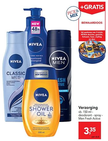 Promotions Verzorging deodorant - spray - men fresh active - Nivea - Valide de 09/10/2019 à 22/10/2019 chez Makro