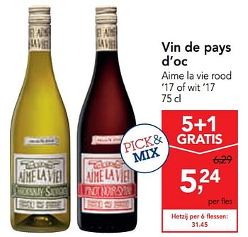 Promoties Vin de pays d`oc aime la vie rood `17 of wit `17 - Rode wijnen - Geldig van 09/10/2019 tot 22/10/2019 bij Makro