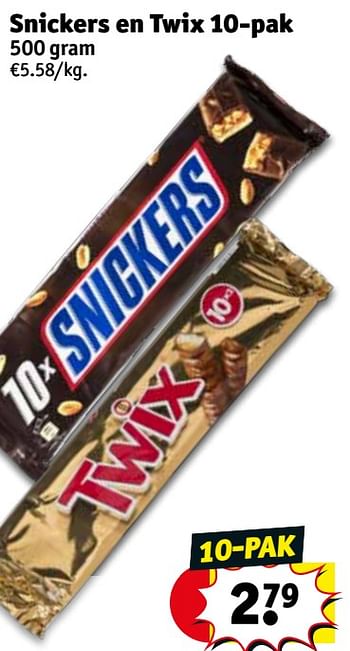 Promoties Snickers en twix 10-pak - Mars Snacks - Geldig van 08/10/2019 tot 20/10/2019 bij Kruidvat
