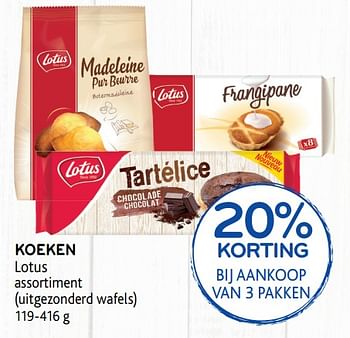 Promoties Koeken lotus 20% korting bij aankoop van 3 pakken - Lotus Bakeries - Geldig van 09/10/2019 tot 22/10/2019 bij Alvo