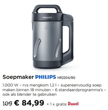 Promoties Soepmaker philips hr2204-80 - Philips - Geldig van 01/10/2019 tot 30/10/2019 bij Molecule