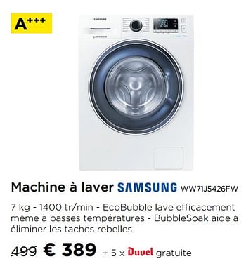 Promotions Machine à laver samsung ww71j5426fw - Samsung - Valide de 01/10/2019 à 30/10/2019 chez Molecule