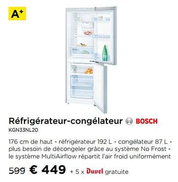 Promoties Réfrigérateur-congélateur bosch kgn33nl20 - Bosch - Geldig van 01/10/2019 tot 30/10/2019 bij Molecule