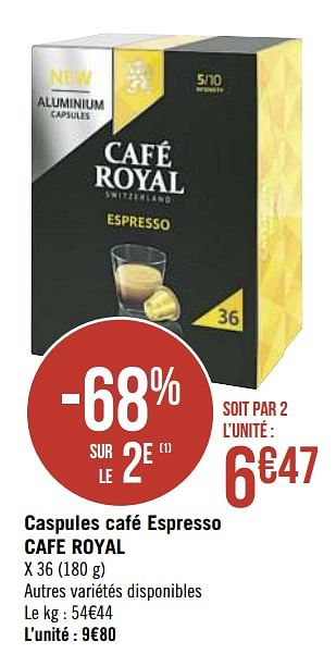 Promotions Caspules café espresso cafe royal - Café Royal  - Valide de 01/10/2019 à 14/10/2019 chez Super Casino