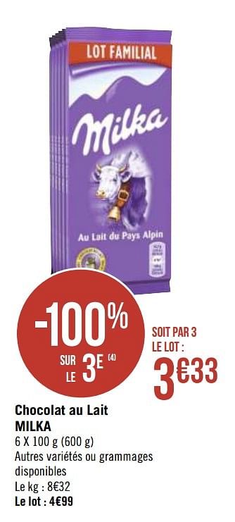 Promotions Chocolat au lait milka - Milka - Valide de 01/10/2019 à 14/10/2019 chez Géant Casino