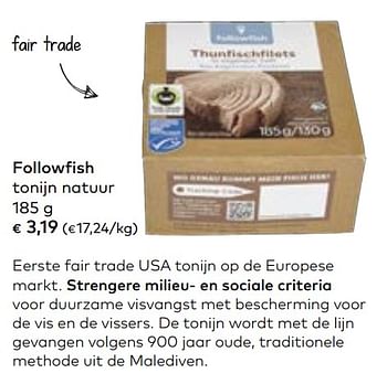Promotions Followfish tonijn natuur - Followfish - Valide de 02/10/2019 à 05/11/2019 chez Bioplanet