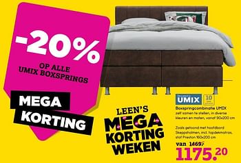Promoties Boxspringcombinatie umix - Umix - Geldig van 07/10/2019 tot 20/10/2019 bij Leen Bakker