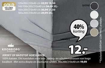 Promotions Jersey of badstof hoeslaken - Kronborg - Valide de 07/10/2019 à 20/10/2019 chez Jysk