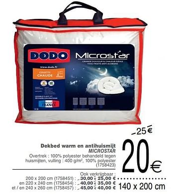 Promoties Dekbed warm en antihuismijt microstar - DoDo - Geldig van 08/10/2019 tot 21/10/2019 bij Cora