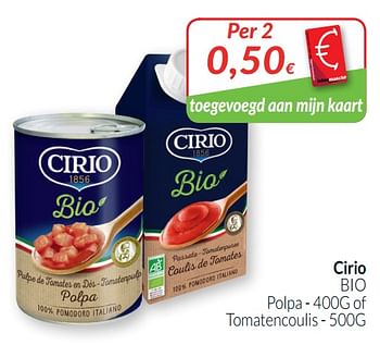 Promoties Cirio bio polpa of tomatencoulis - CIRIO - Geldig van 01/10/2019 tot 31/10/2019 bij Intermarche