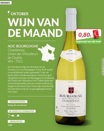 Promoties Aoc bourgogne chardonnay union des viticulteurs de chablis wit - Witte wijnen - Geldig van 01/10/2019 tot 31/10/2019 bij Intermarche
