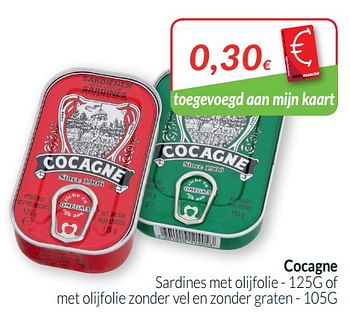 Promoties Cocagne sardines met olijfolie of met olijfolie zonder vel en zonder graten - Cocagne - Geldig van 01/10/2019 tot 31/10/2019 bij Intermarche