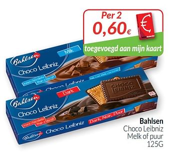 Promoties Bahlsen choco leibniz melk of puur - Bahlsen - Geldig van 01/10/2019 tot 31/10/2019 bij Intermarche