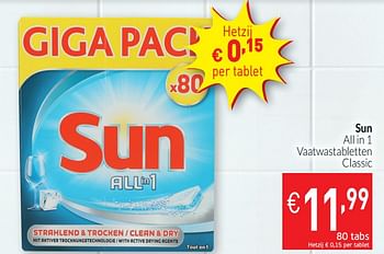 Promoties Sun all in 1 vaatwastabletten classic - Sun - Geldig van 01/10/2019 tot 31/10/2019 bij Intermarche