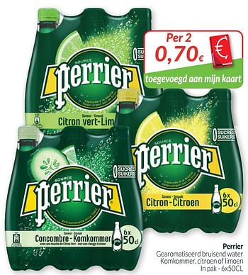 Promoties Perrier gearomatiseerd bruisend water komkommer, citroen of limoen - Perrier - Geldig van 01/10/2019 tot 31/10/2019 bij Intermarche