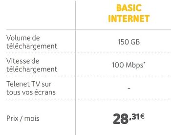 Promotions Basic internet - Produit Maison - Telenet - Valide de 30/09/2019 à 01/12/2019 chez Telenet