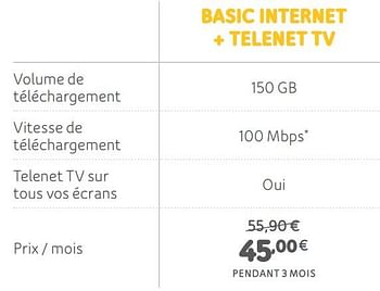 Promotions Basic internet + telenet tv - Produit Maison - Telenet - Valide de 30/09/2019 à 01/12/2019 chez Telenet