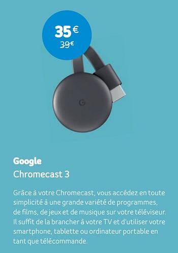 Promoties Google chromecast 3 - Google - Geldig van 30/09/2019 tot 01/12/2019 bij Telenet