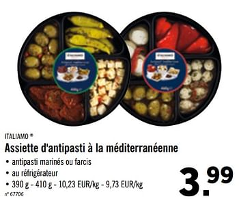 Promotions Assiette d`antipasti à la méditerranéenne - Italiamo - Valide de 14/10/2019 à 19/10/2019 chez Lidl