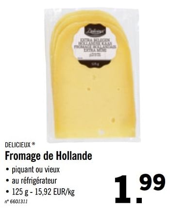 Promoties Fromage de hollande - Delicieux - Geldig van 14/10/2019 tot 19/10/2019 bij Lidl